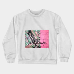 Colorful grafiti background and message Thinking is alloweded Crewneck Sweatshirt